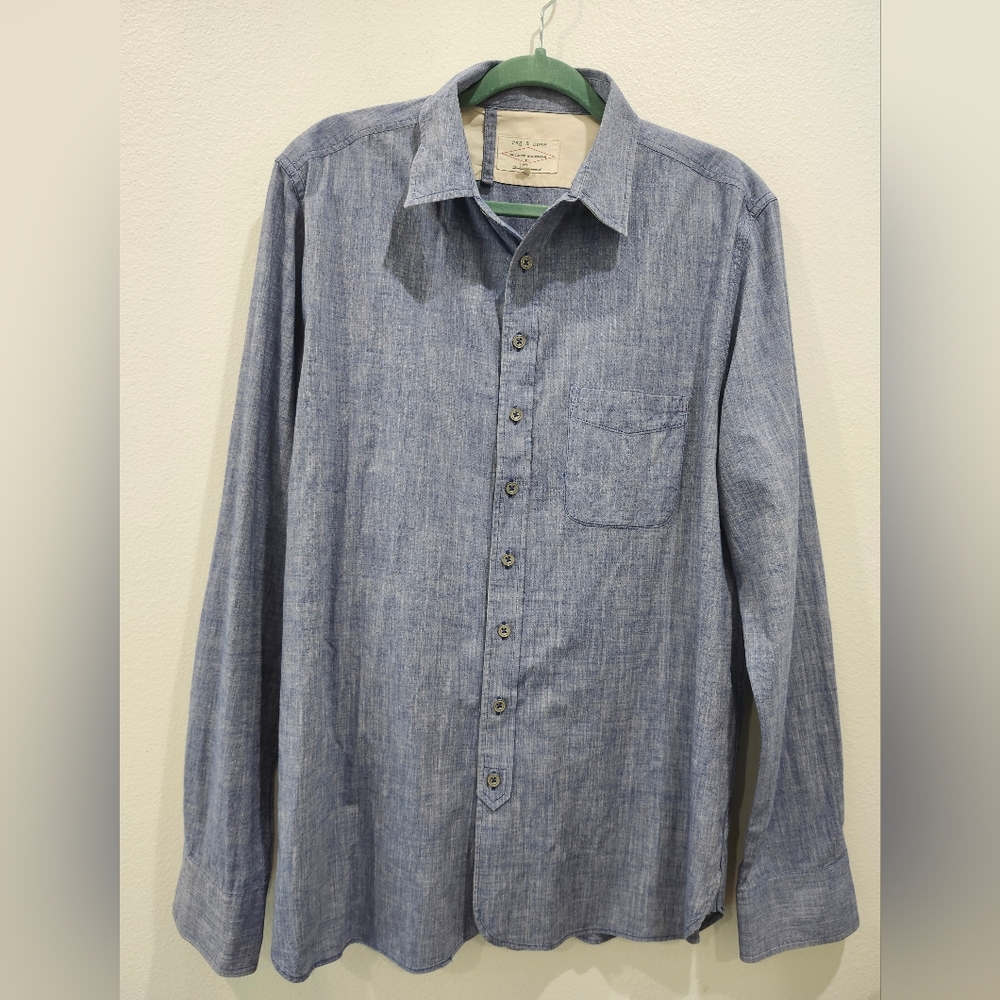 RAG & BONE TAILORED WORKWEAR XL LONG SLEEVE BLUE BUTTON DOWN SHIRT COTTON
